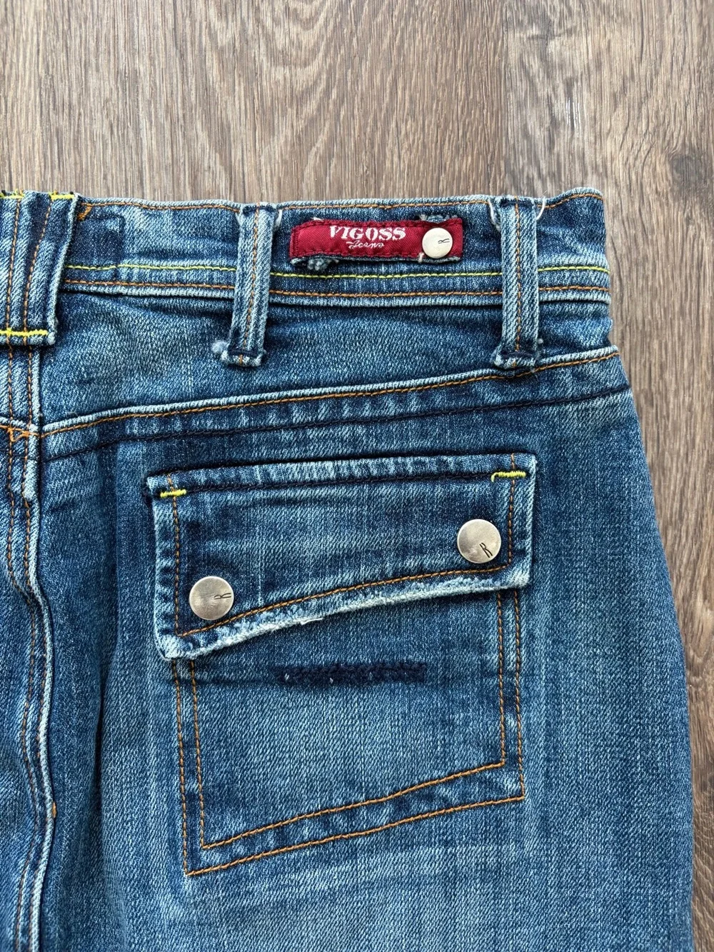 Y2K Miss Vigoss Denim Mini Skirt Jean Skirt Contrast Stitch Pocket Detail 3/4